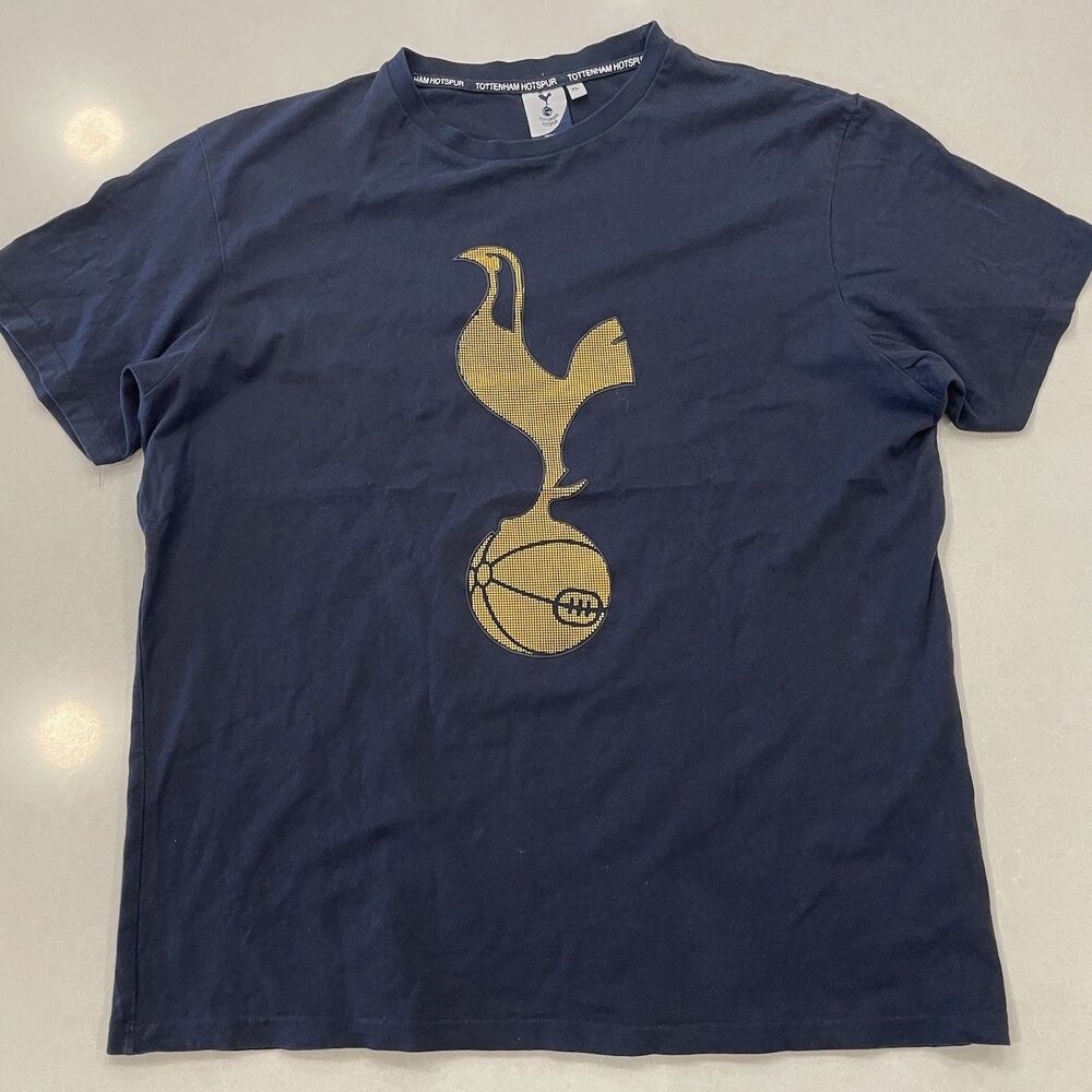Tottenham Hotspur Black T Shirt Men Sz XL yellow cockerel logo English Football
